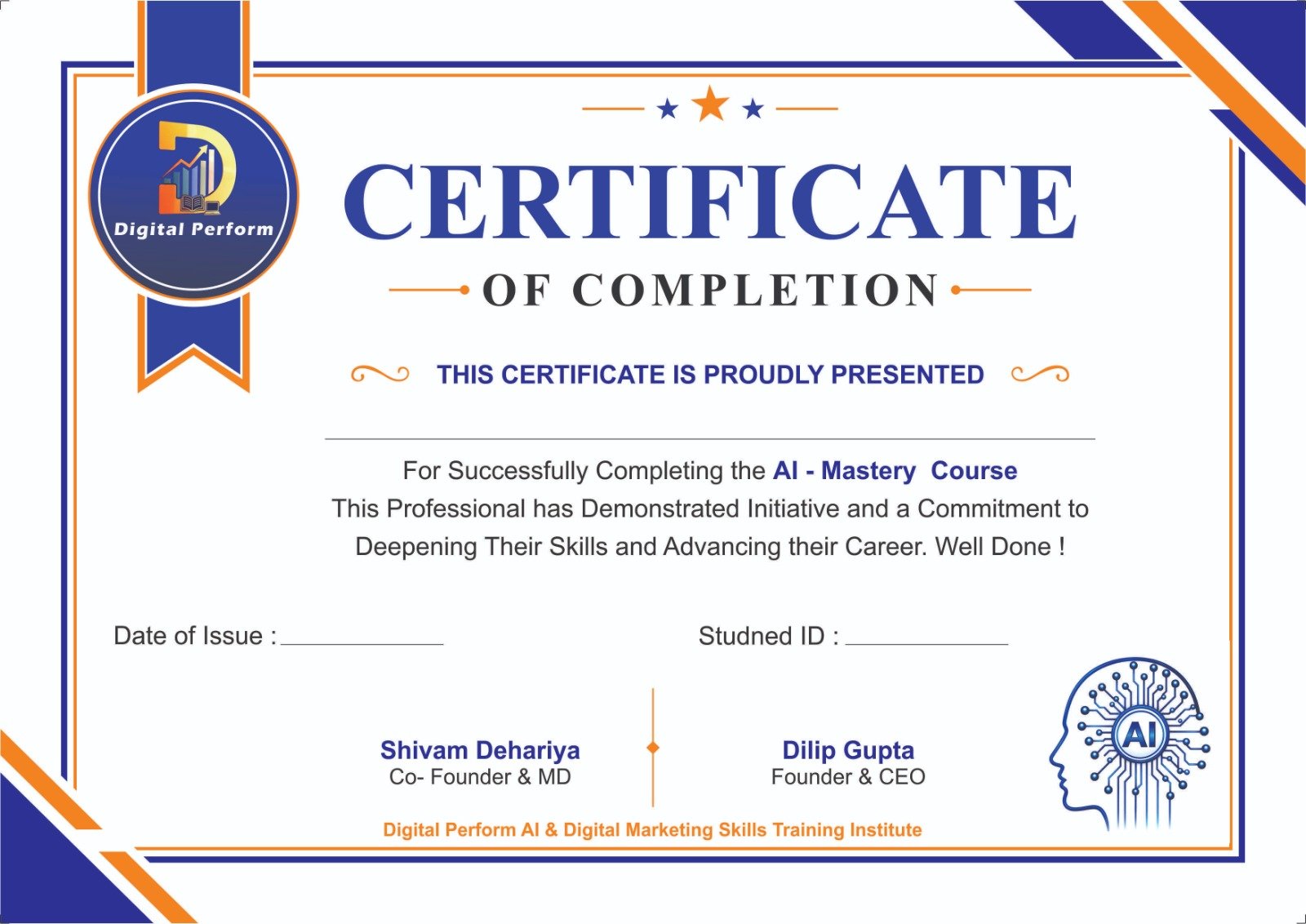 AI Digital Marketing Workshop Certificate